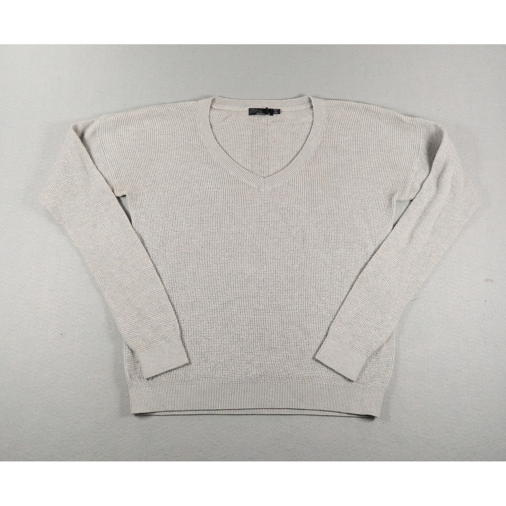 Prana W23202218 Waffle Knit V-Neck Sweater Light Gray Size Small Relaxed Fit